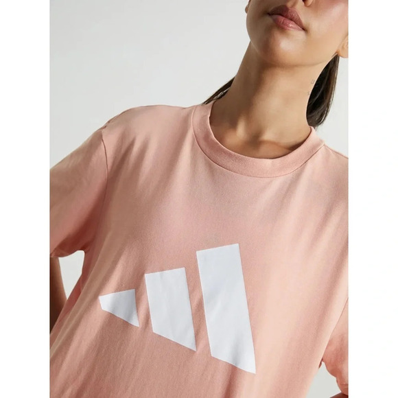 ADIDAS Future Icons Logo Graphic Tee in Ambient Blush Casual Workout Top - Picture 4 of 13